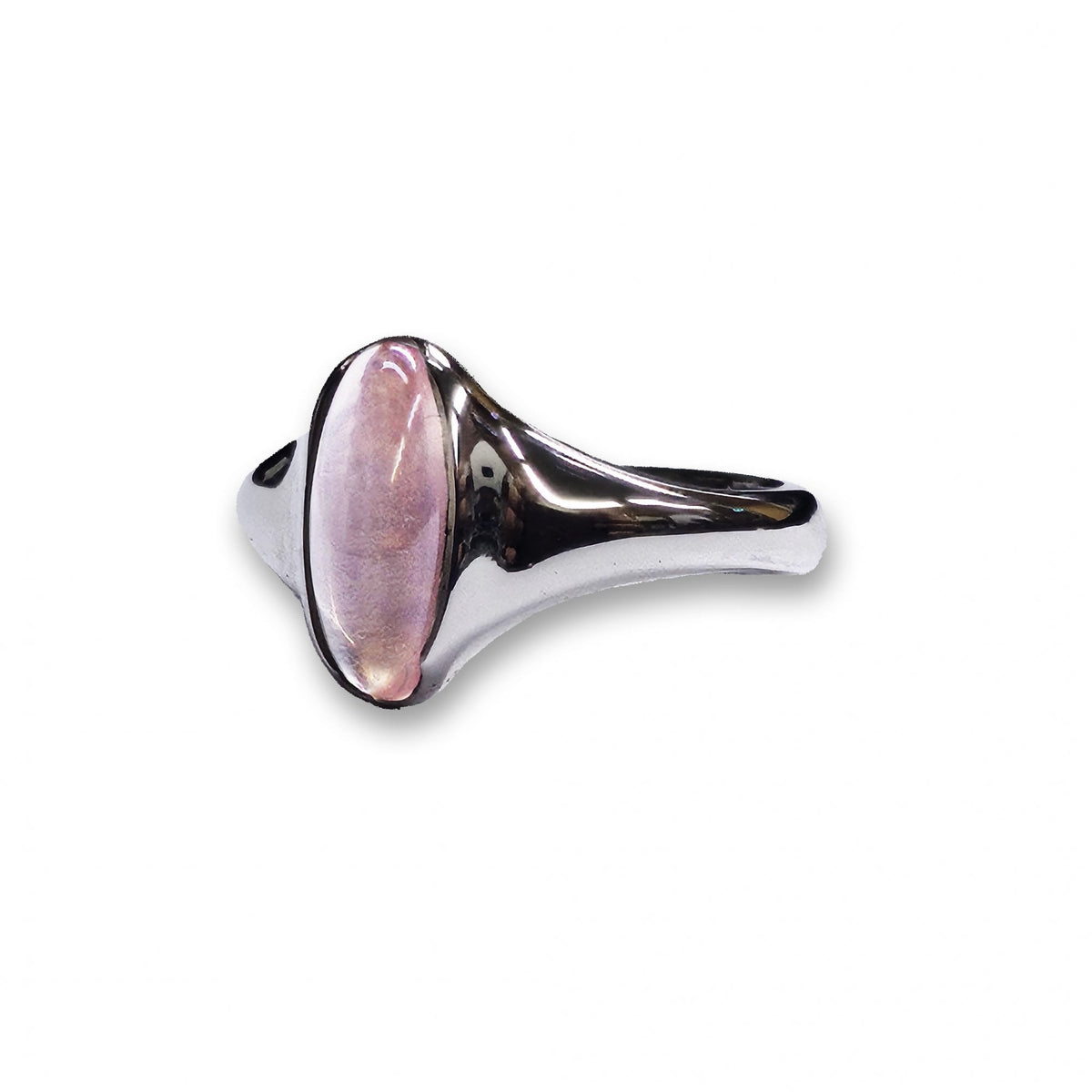 Hand Made Sterling Silver Elongated Rose Quartz Dress Ring.