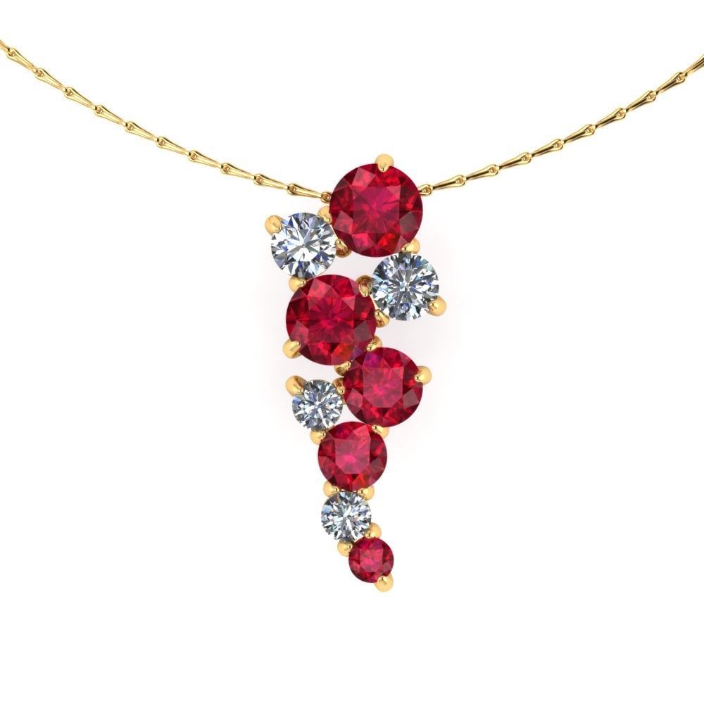 18ct Yellow Gold Ruby and Diamond Fancy Claw Set Pendant