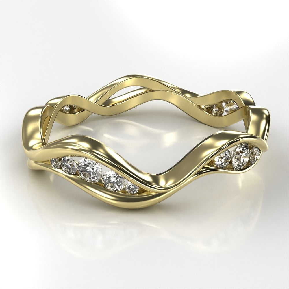 18ct Yellow Gold Diamond Open Wave Ring