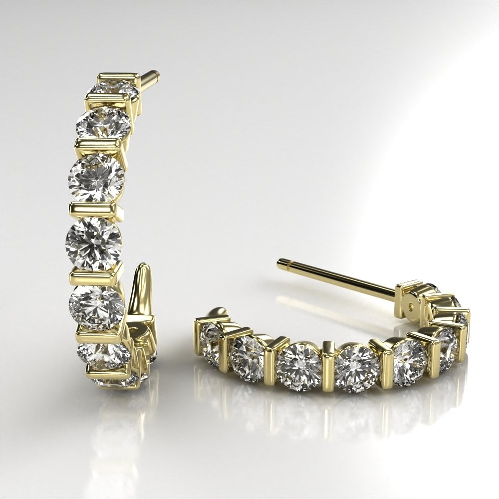 18ct Yellow Gold Diamond Bar Set Hoop Earrings