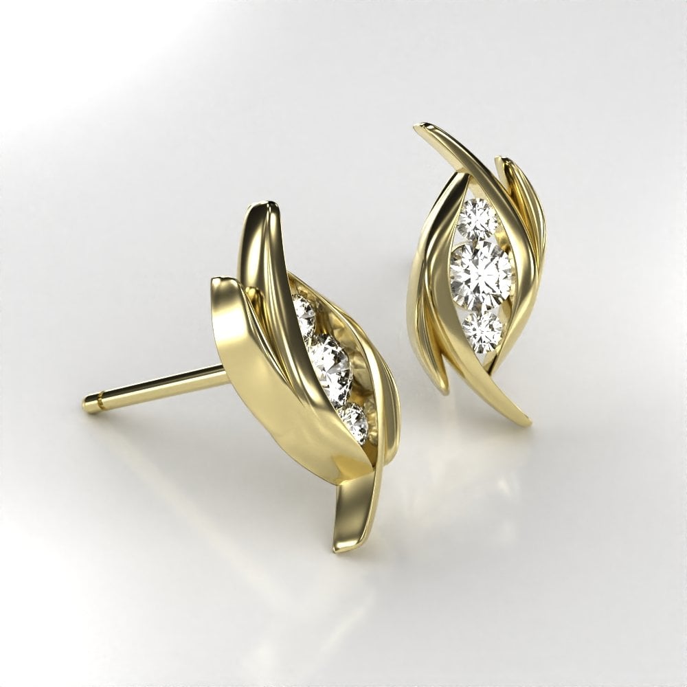 18ct Yellow Gold 'Heartbeat' Diamond Stud Earrings