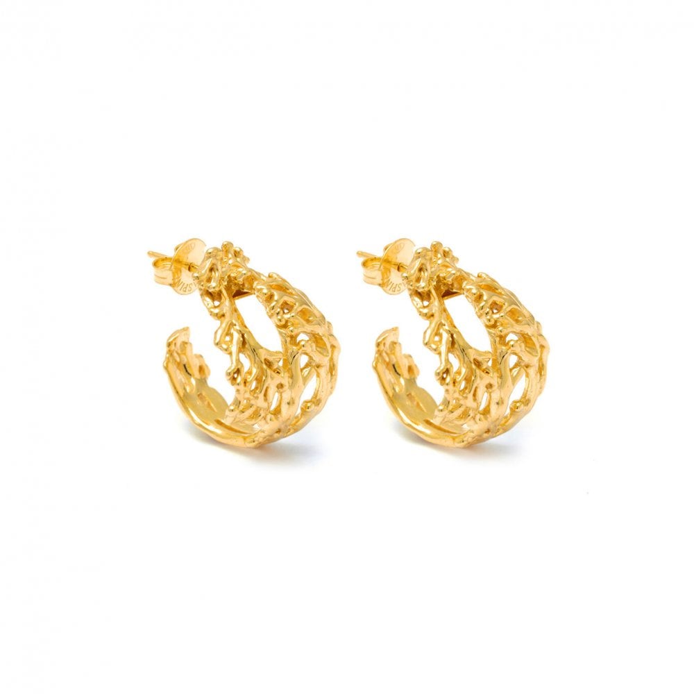 Coral Hoop Earrings, 18ct Yellow Gold Plated Silver