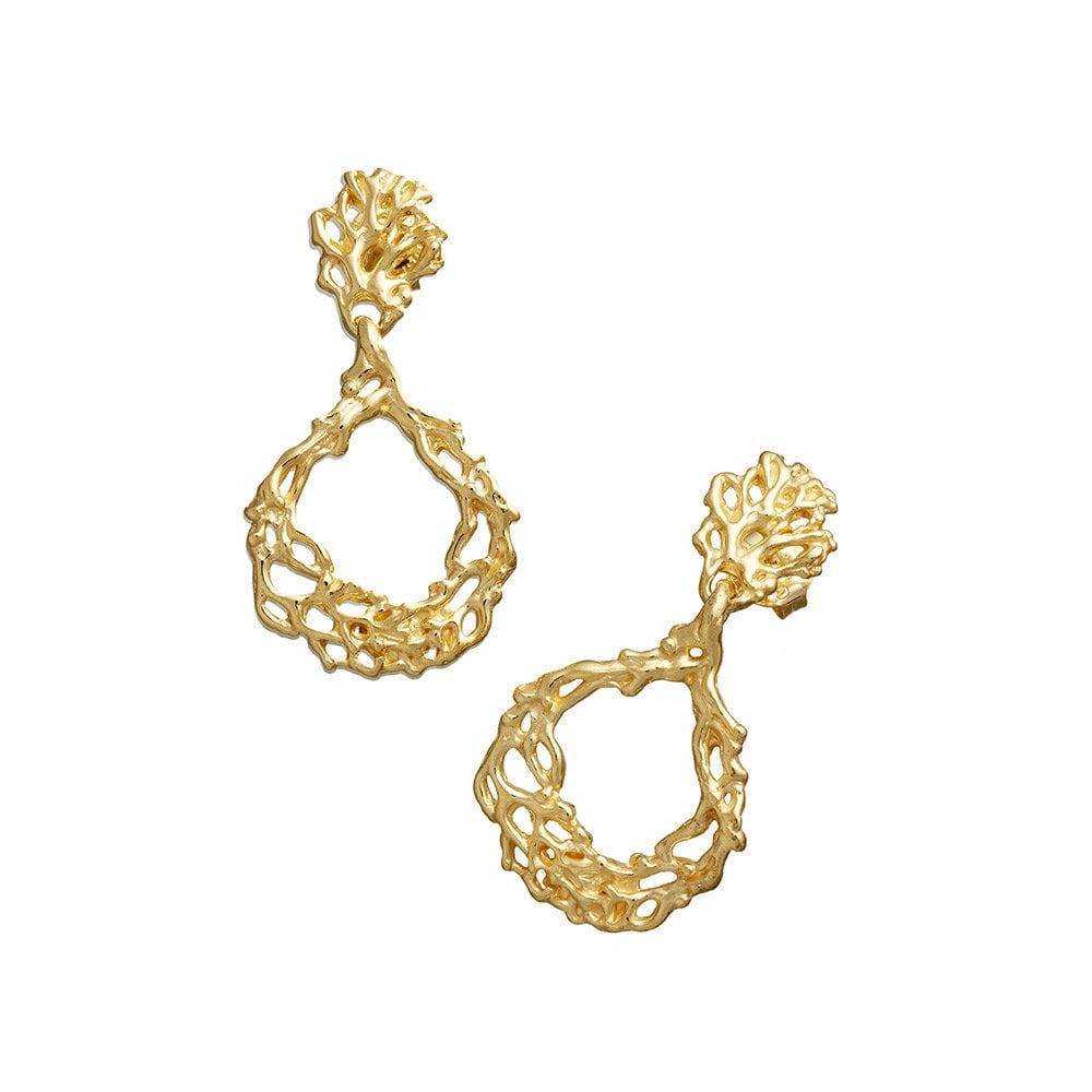 Coral Drop Earrings, 18ct Yellow Gold Plated Silver