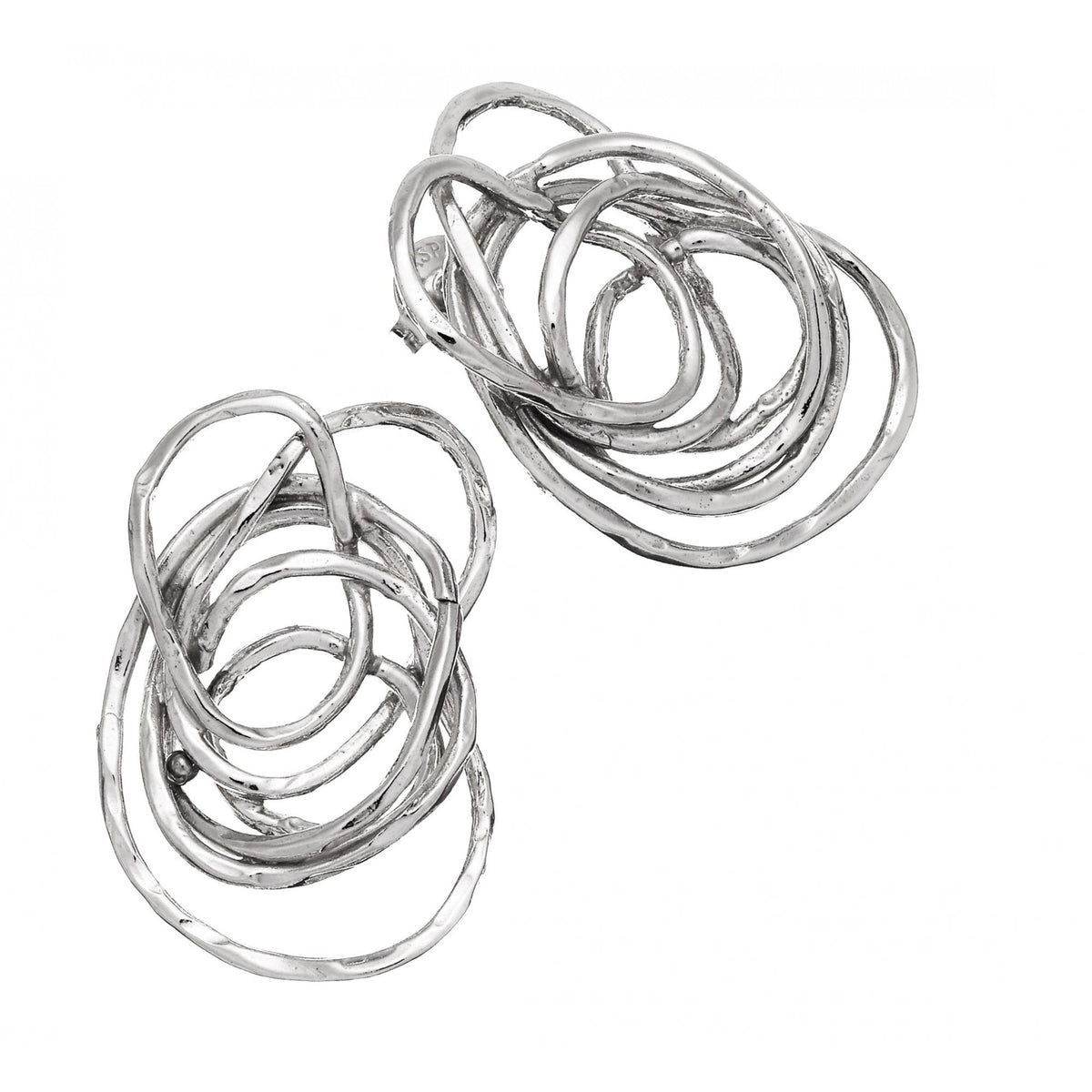 Air Button Earrings, Sterling Silver