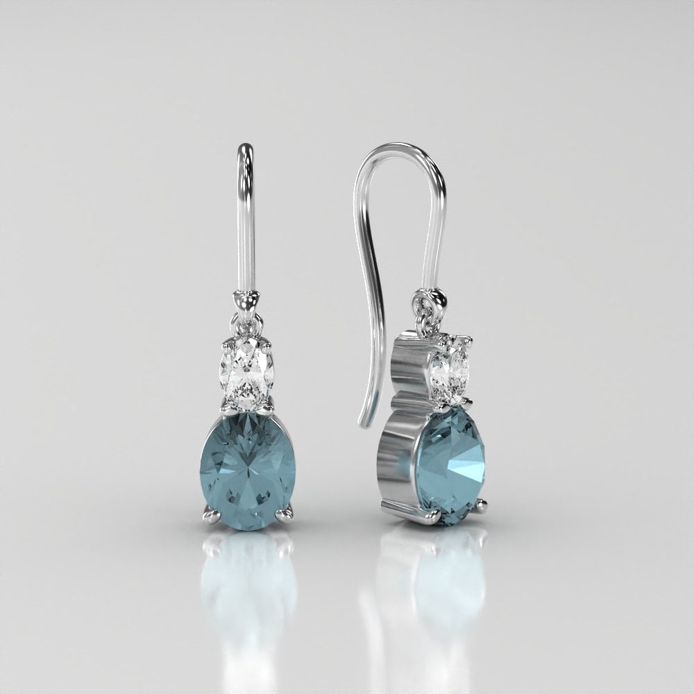 18ct White Gold Aquamarine Diamond Drop Earrings