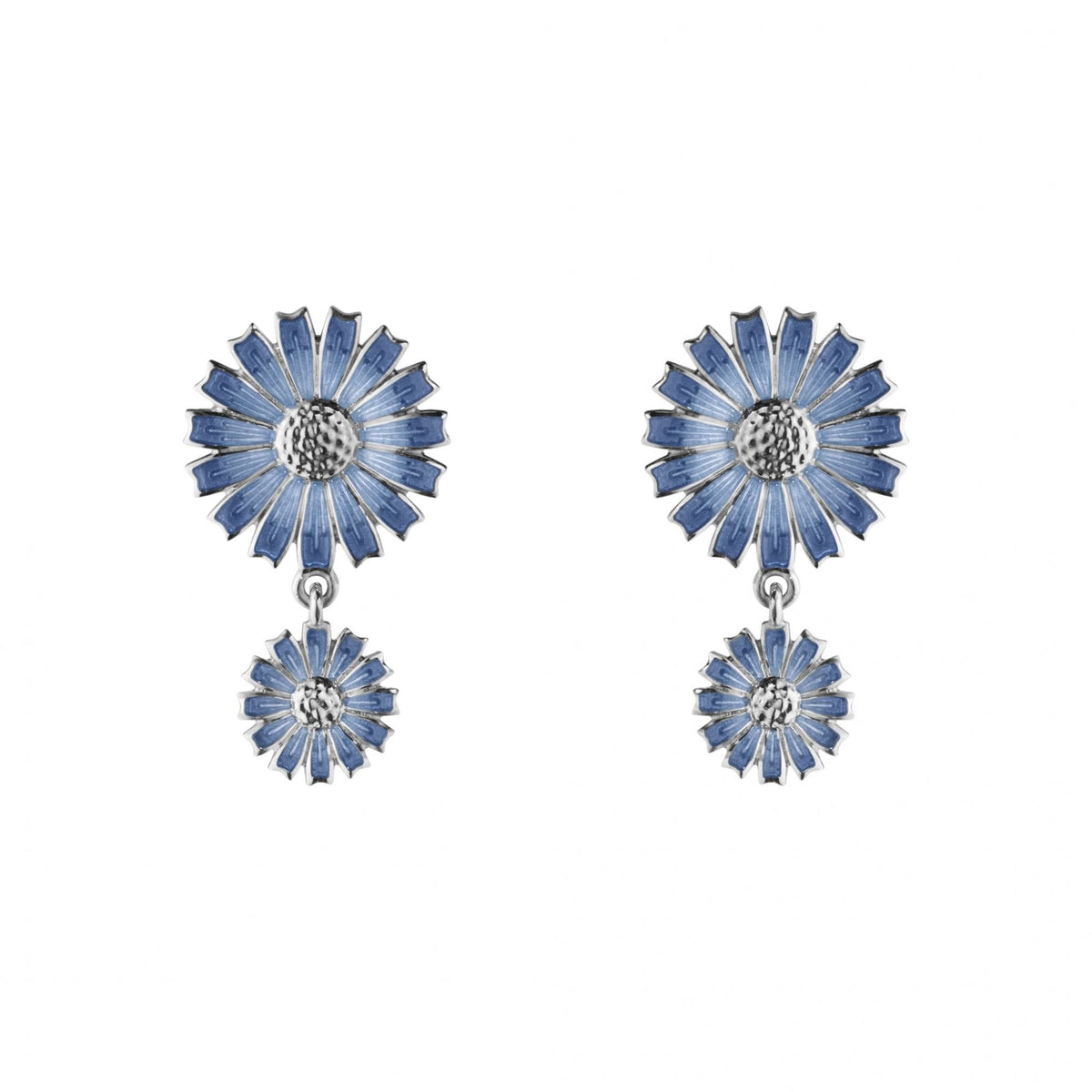 Sterling Silver Daisy Double Earrings With Blue Enamel