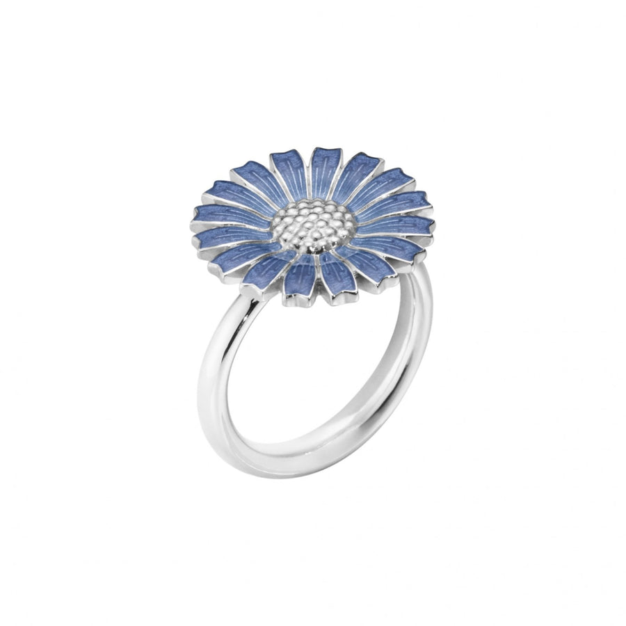 Daisy Ring Sterling Silver, Blue Enamel