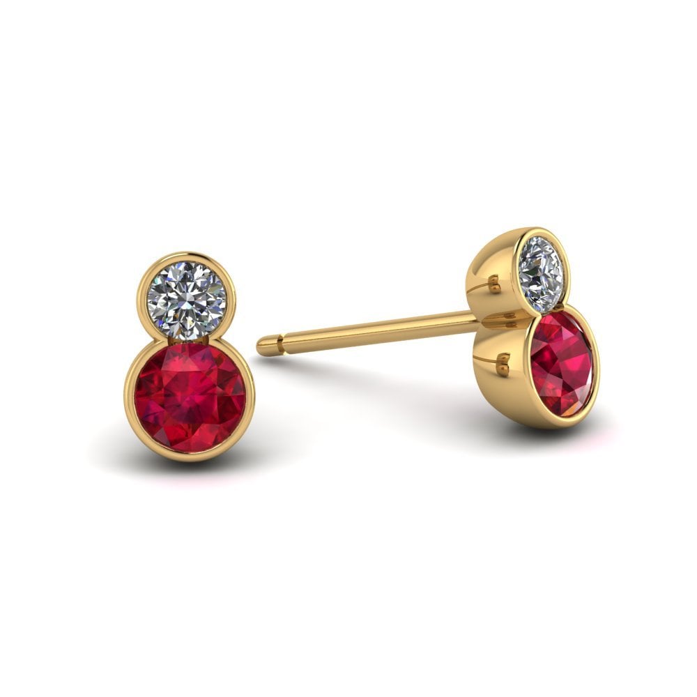 18ct Yellow Gold Ruby & Diamond Stud Earrings
