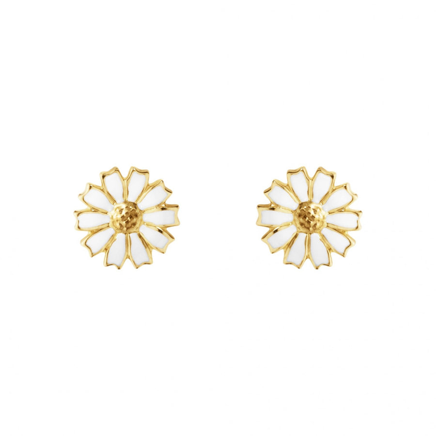 Daisy Ear Studs 18ct Gold Plated Sterling Silver, White Enamel