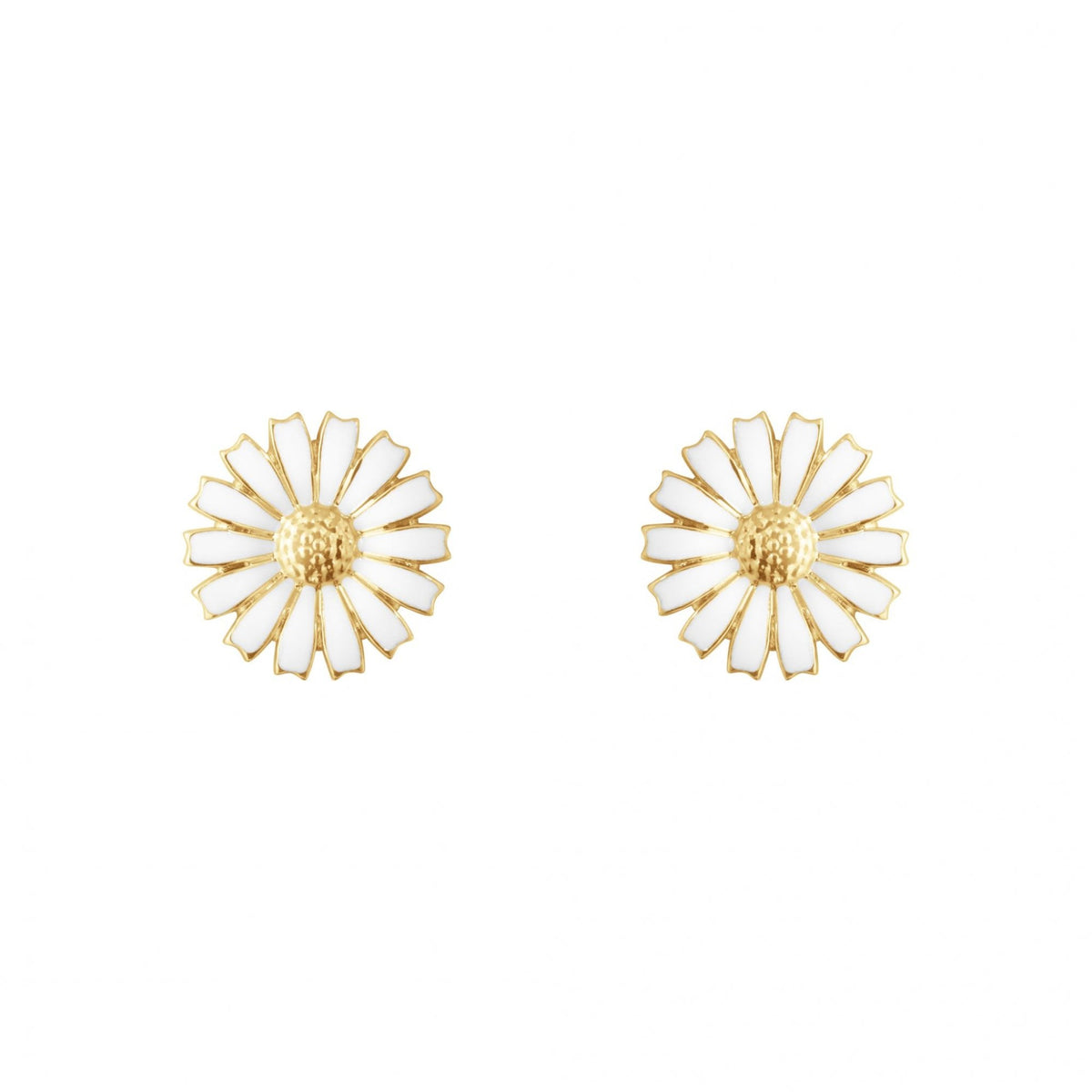 Daisy Ear Studs 18ct Gold Plated Sterling Silver, White Enamel