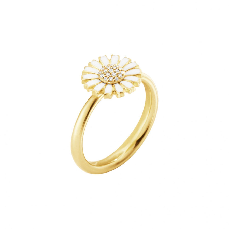 Daisy Diamond Ring 18ct Gold Plated Sterling Silver, White Enamel