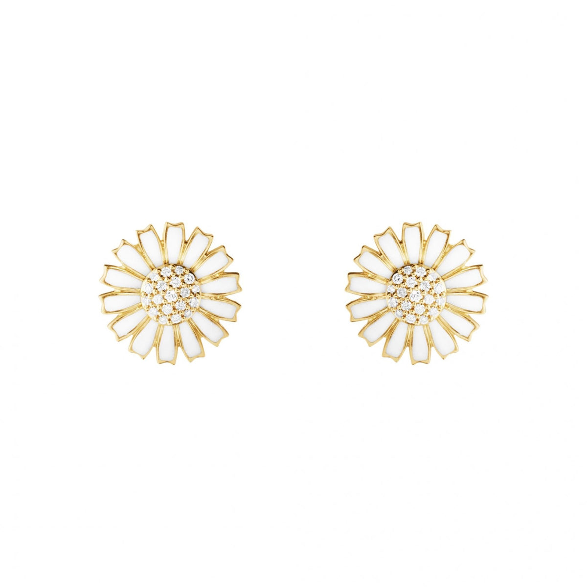Daisy Diamond Earstud 18ct Gold Plated Sterling Silver, White Enamel