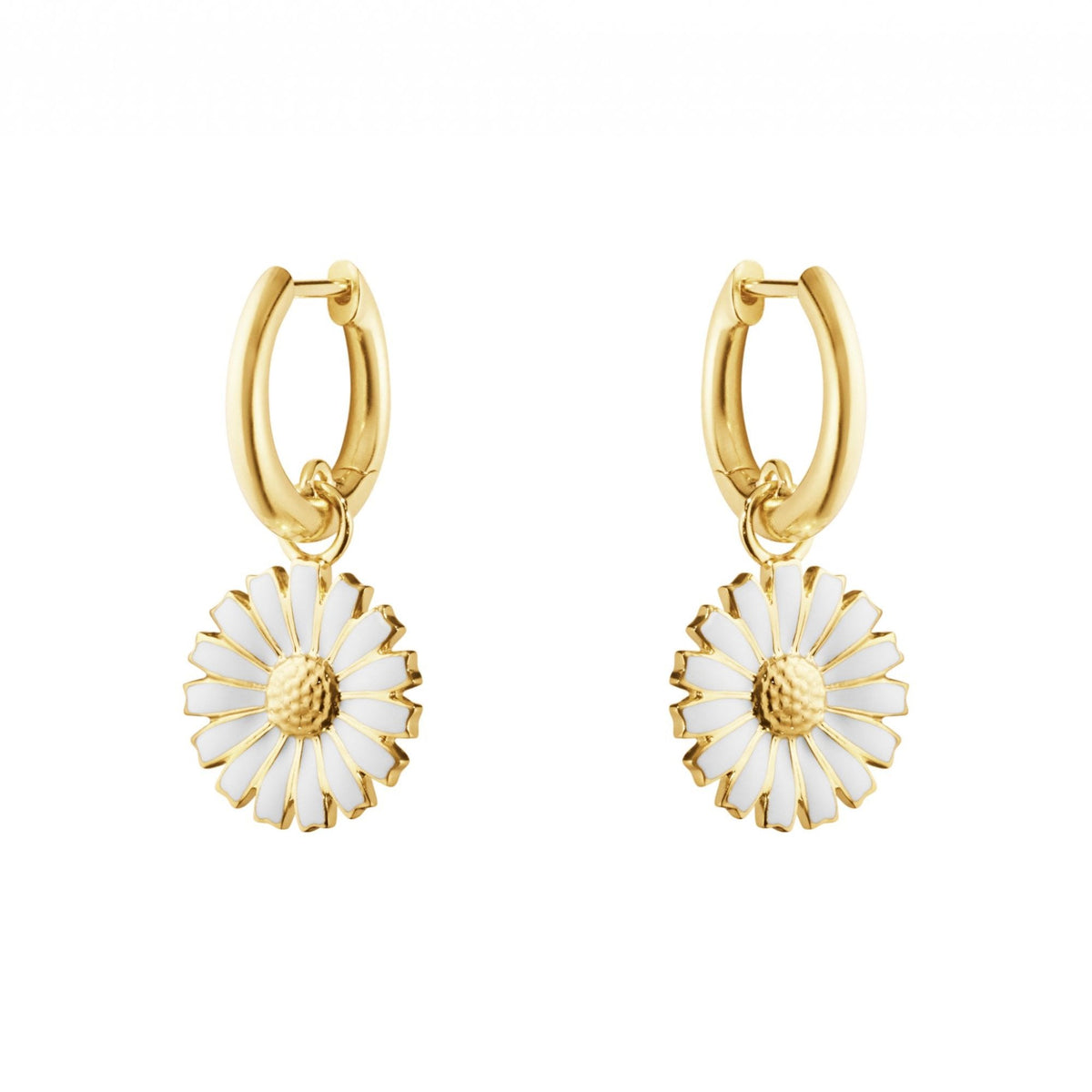 Daisy Earrings 18ct Gold Plated Sterling Silver, White Enamel, 13mm