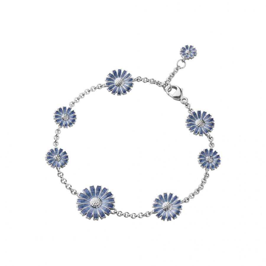 Daisy Bracelet Rhodium Plated Sterling Silver, Blue Enamel