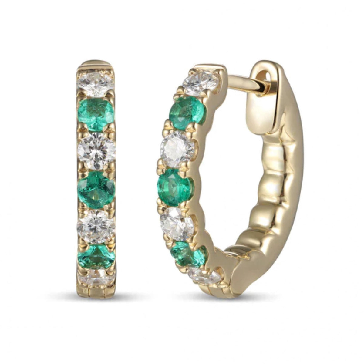 18ct Yellow Gold Diamond and Emerald Hoop Earrings