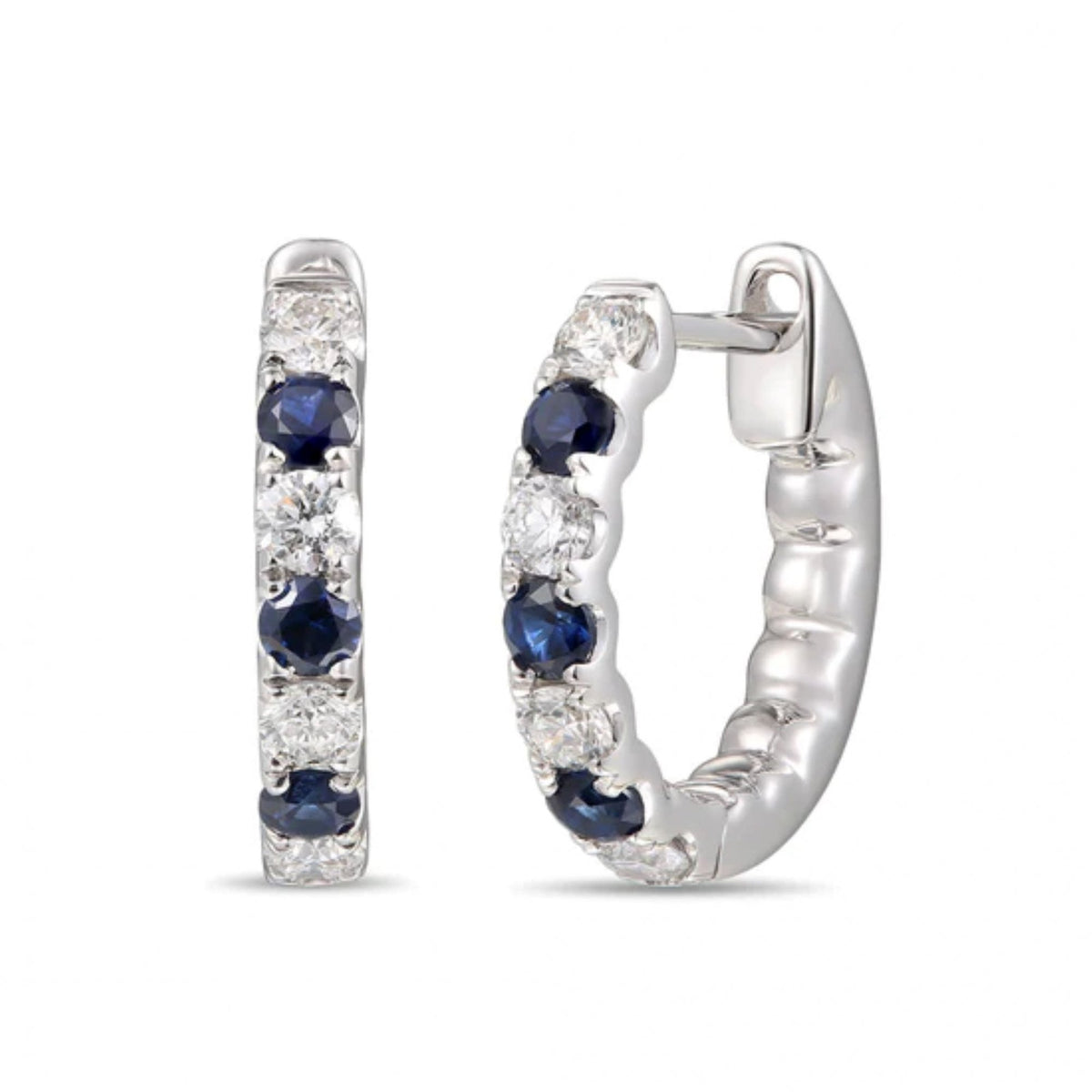 18ct White Gold Diamond and Blue Sapphire Hoop Earrings