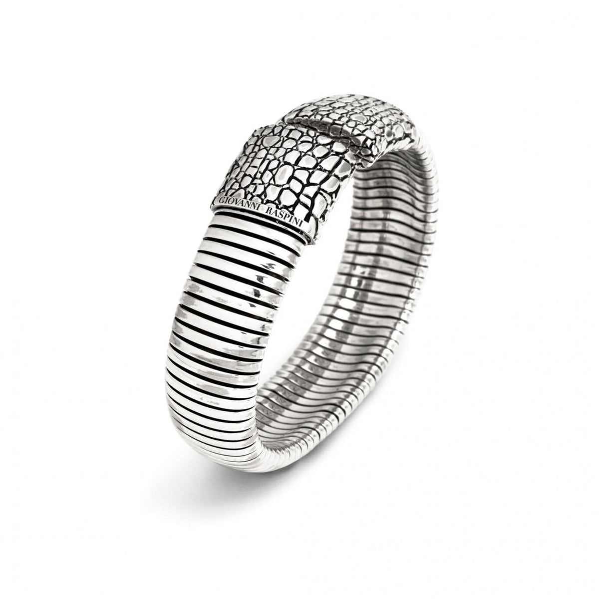 Sterling Silver Croco Tubogas Big Cuff