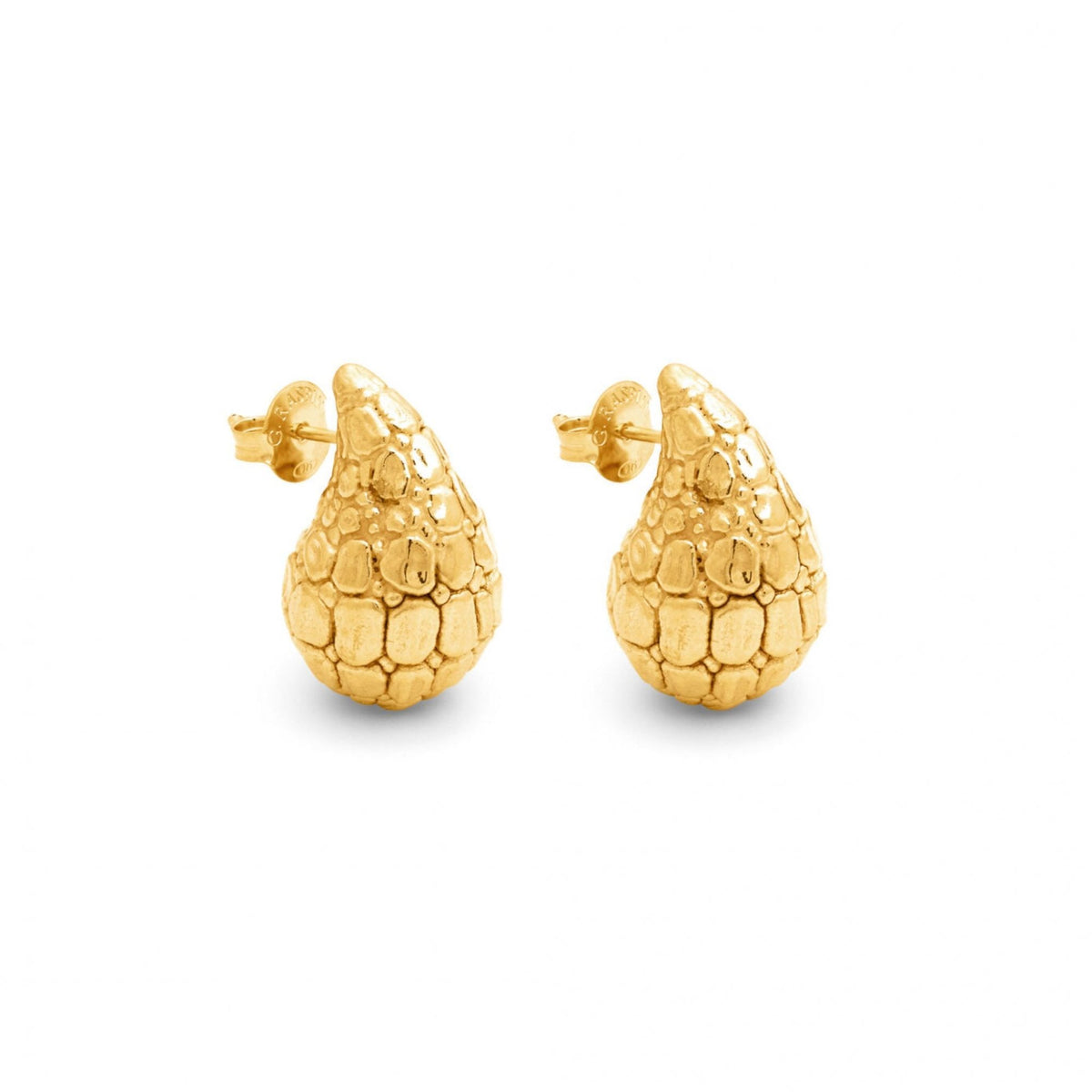 Gold Plated Sterling Silver Croco Droplet Small Earrings