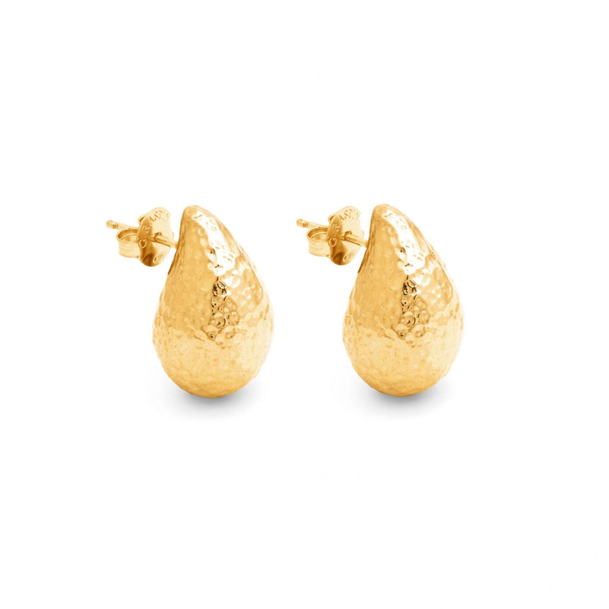 Gold Plated Sterling Silver Hammered Droplet Earrings