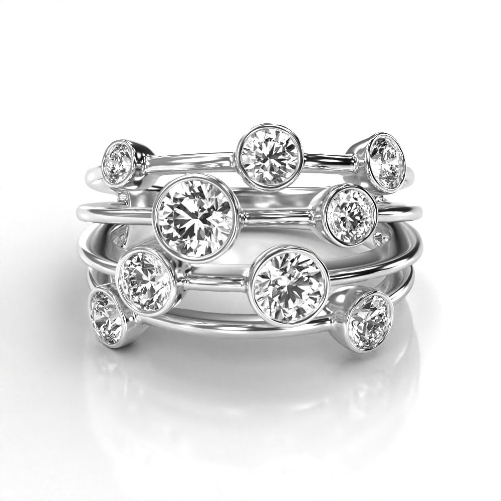 Platinum Diamond "Raindance" Four Row Ring