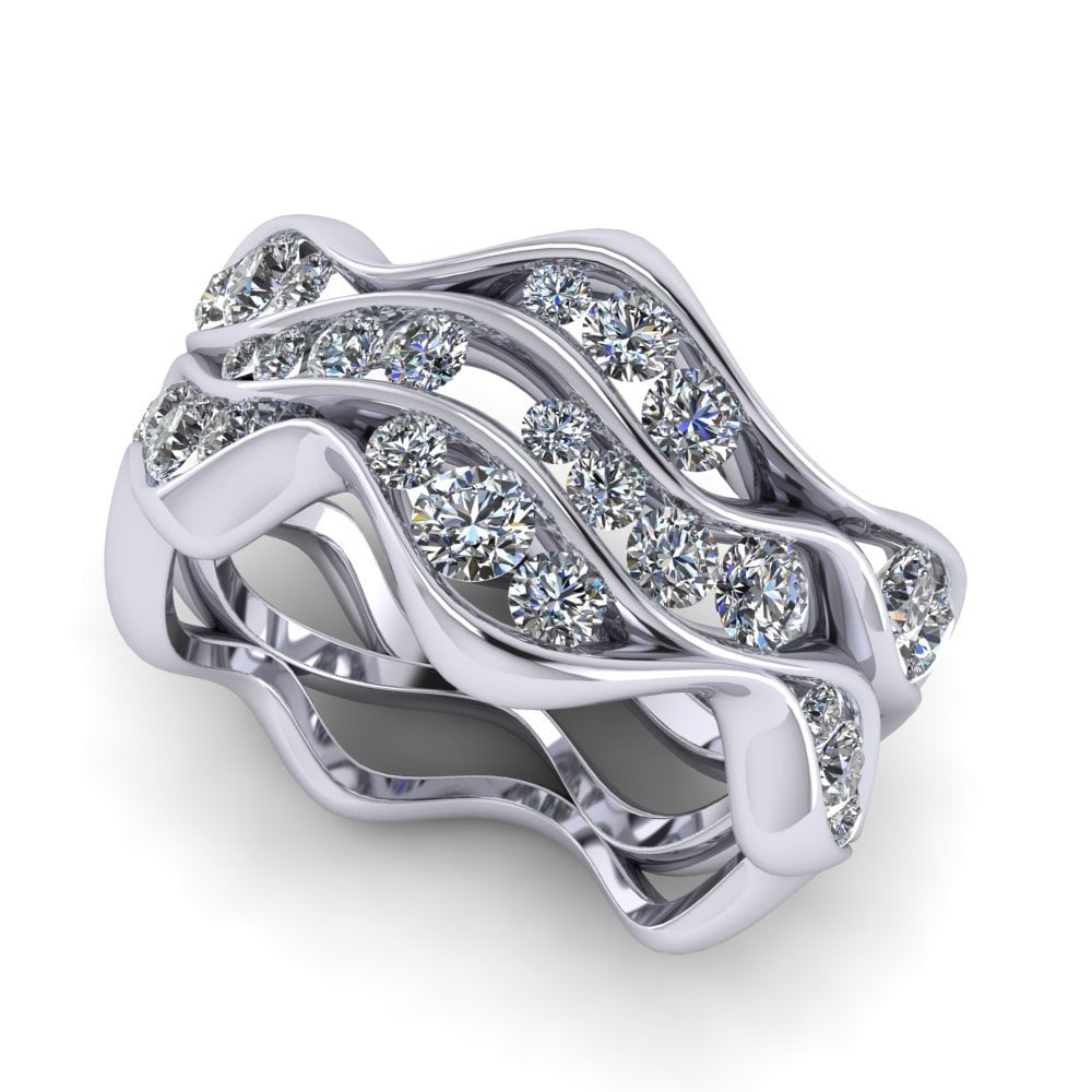 Platinum Brilliant-Cut Diamond Wavy Dress Ring