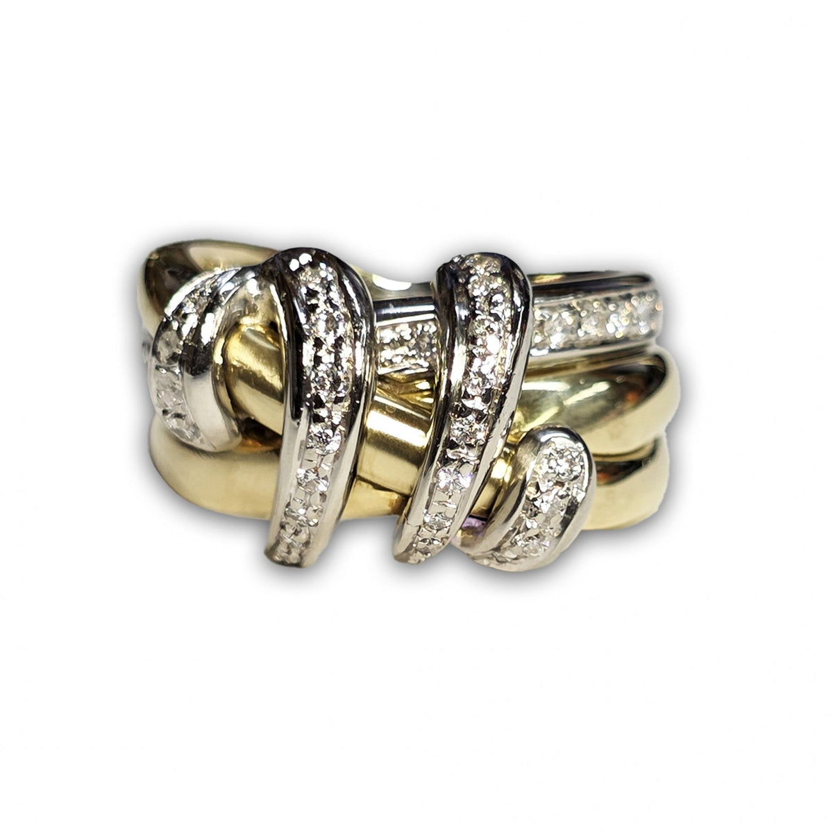 18ct Bi- Colour Diamond Crossover Dress Ring