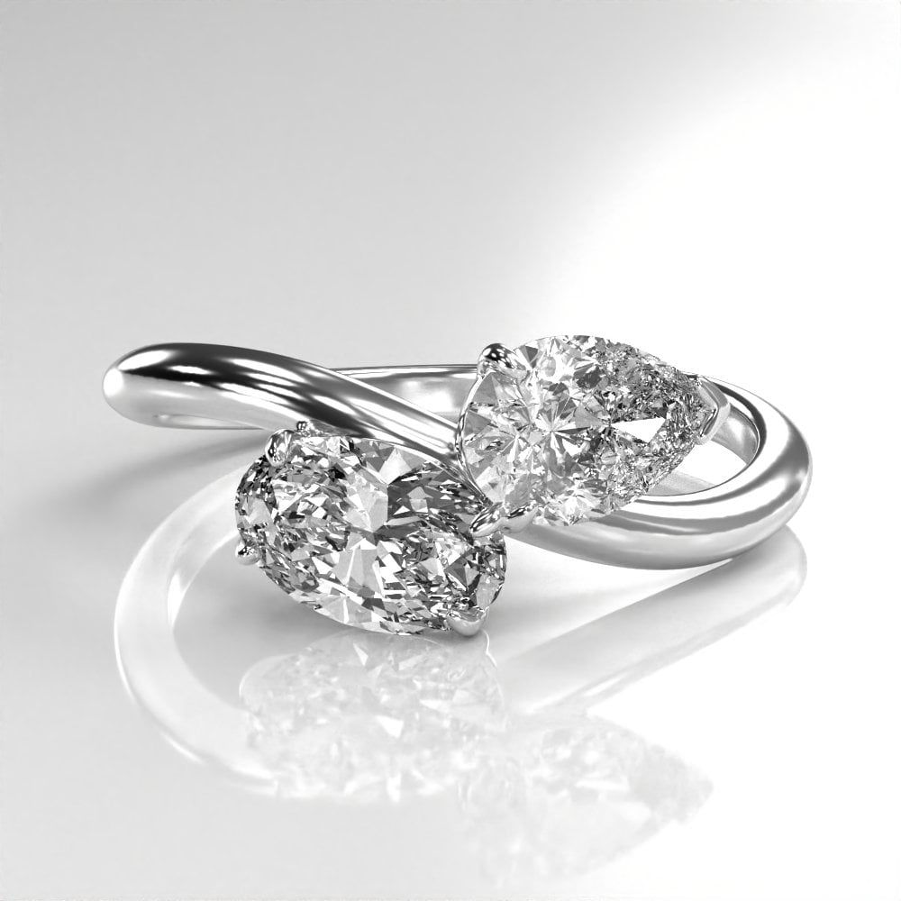 Platinum Pear and Oval Diamond Ring