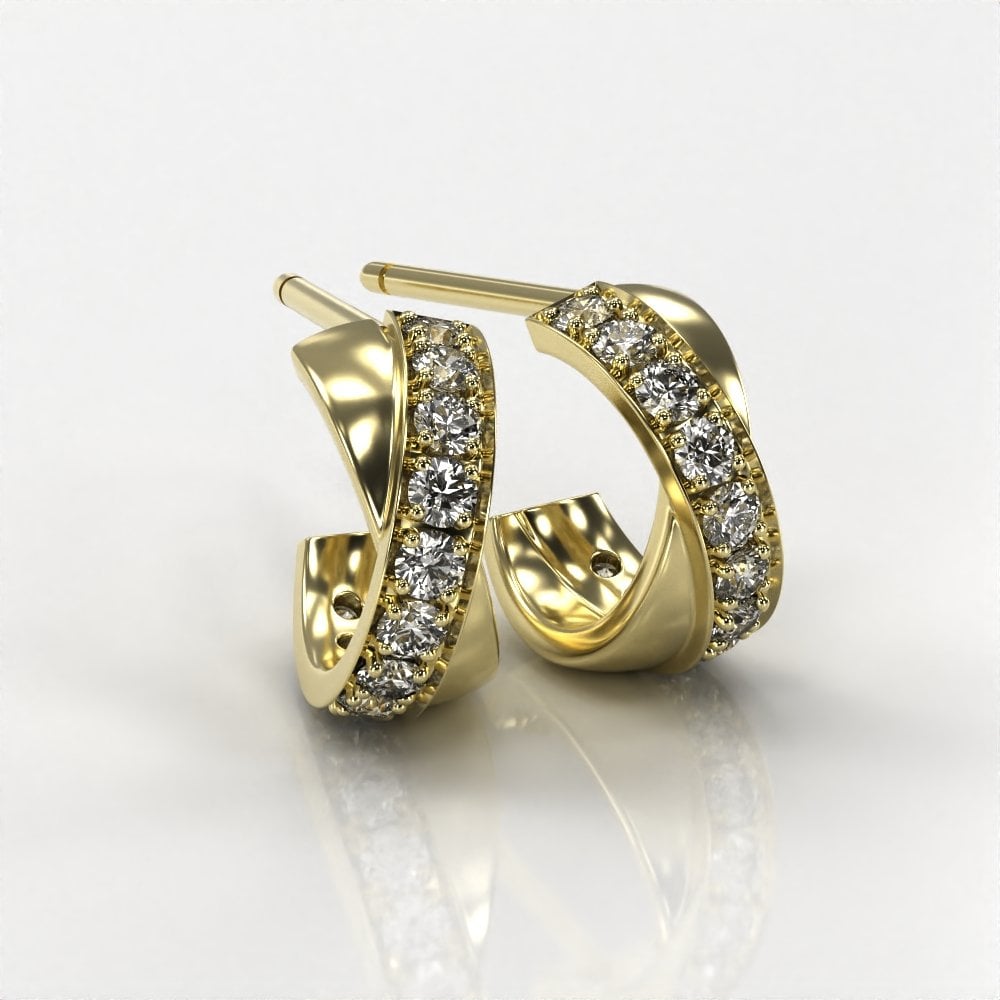 18ct Yellow Gold Crossover Diamond Hoop Earrings