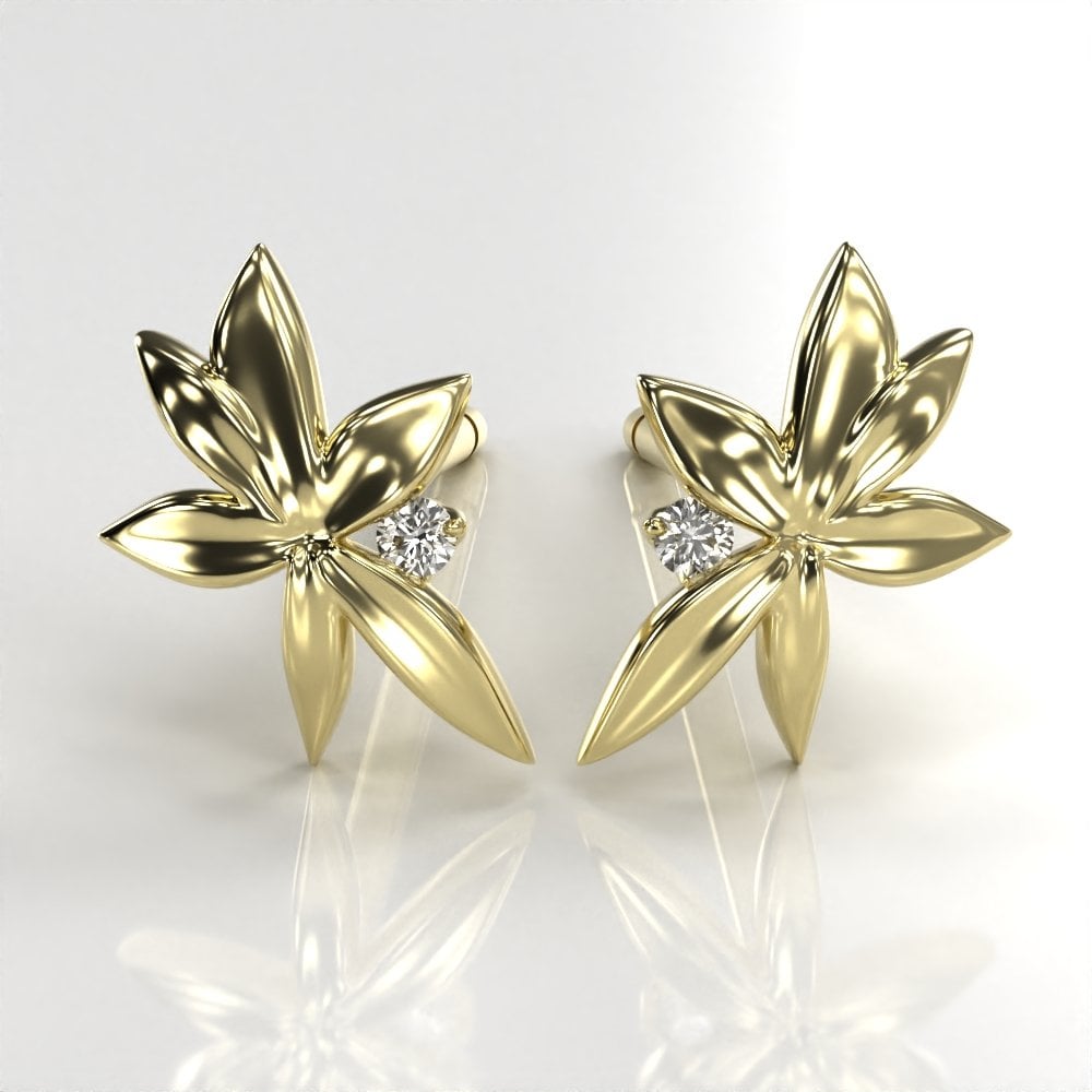 18ct Yellow Gold Diamond Petal Stud Earrings