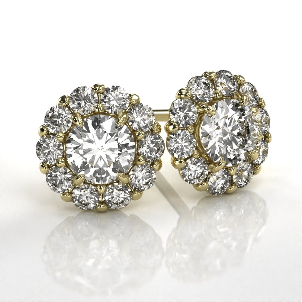 18ct Yellow Gold Diamond Halo Stud Earrings