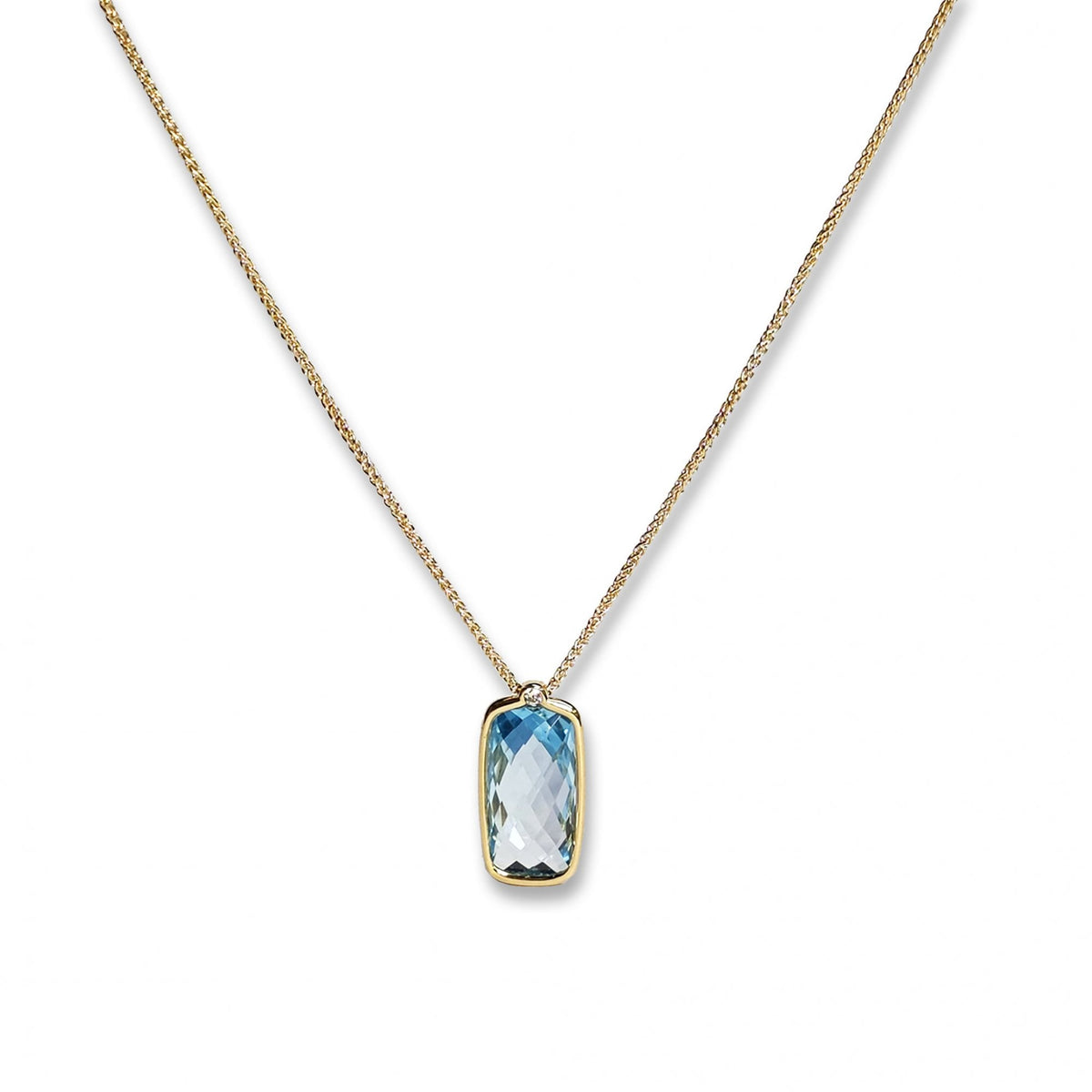 18ct Yellow Gold Chequerboard  Blue Topaz Diamond Pendant