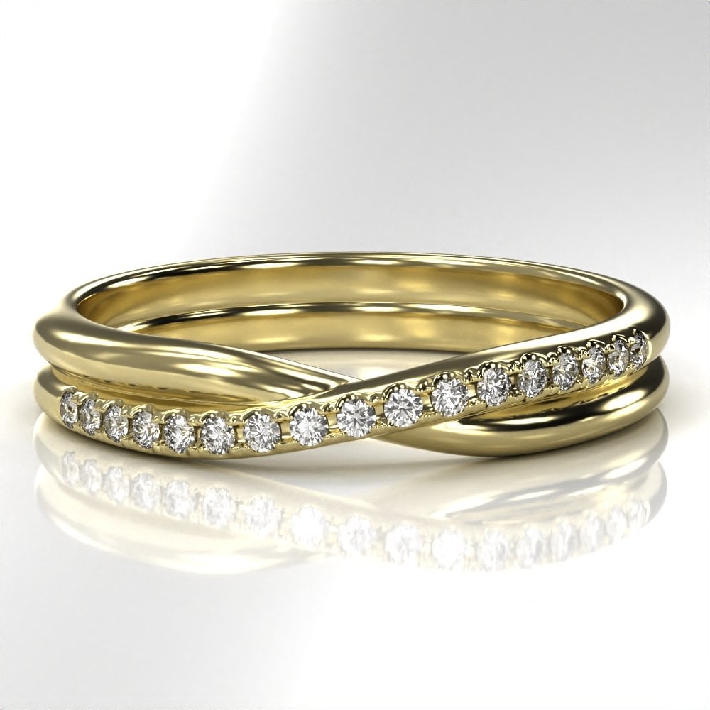 18ct Yellow Gold Round Brilliant Cut Diamond Set Crossover Ring