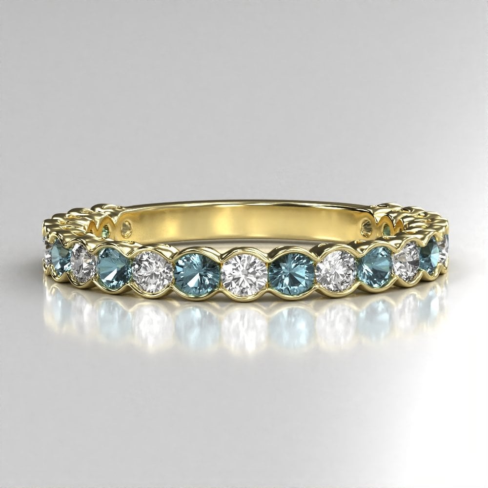 18ct Yellow Gold Aquamarine and Diamond Eternity Ring