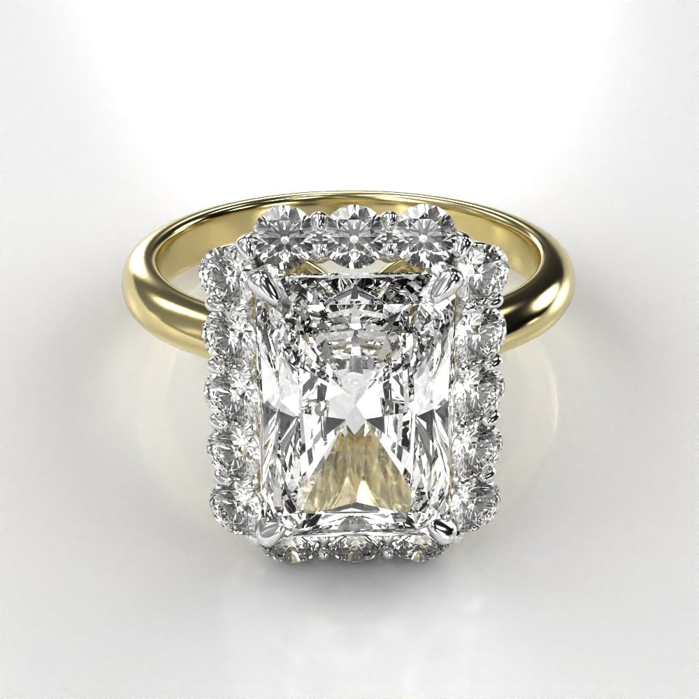 18ct Yellow Gold Lab- Grown Radiant Cut Diamond and Brilliant Cut Diamonds Halo Ring