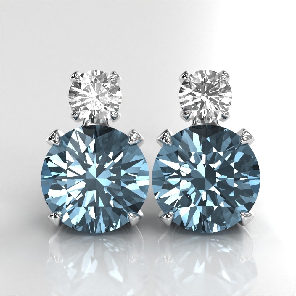 18ct White Gold Aquamarine and Diamond Stud Earrings