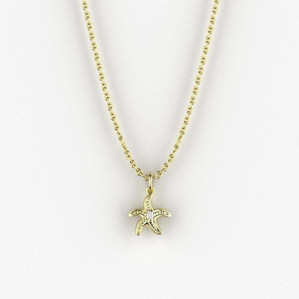 18ct Yellow Gold 8mm Starfish Diamond Pendant