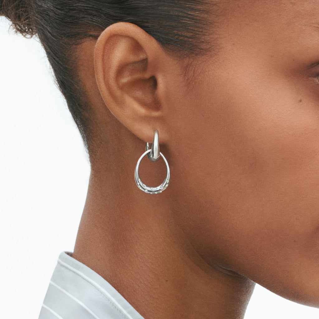 Offspring Medium Diamond Set Earrings in Sterling Silver