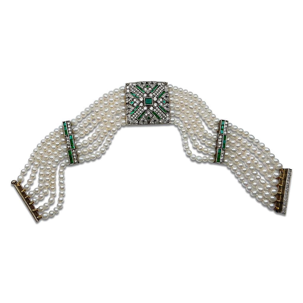 Pre- Owned Art- Deco Pearl Diamond Emerald Bracelet