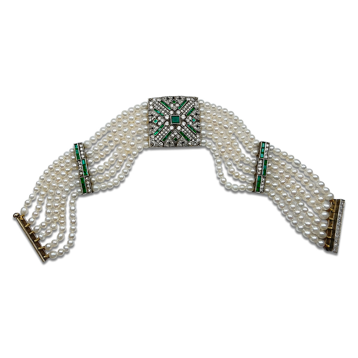 Pre- Owned Art- Deco Pearl Diamond Emerald Bracelet