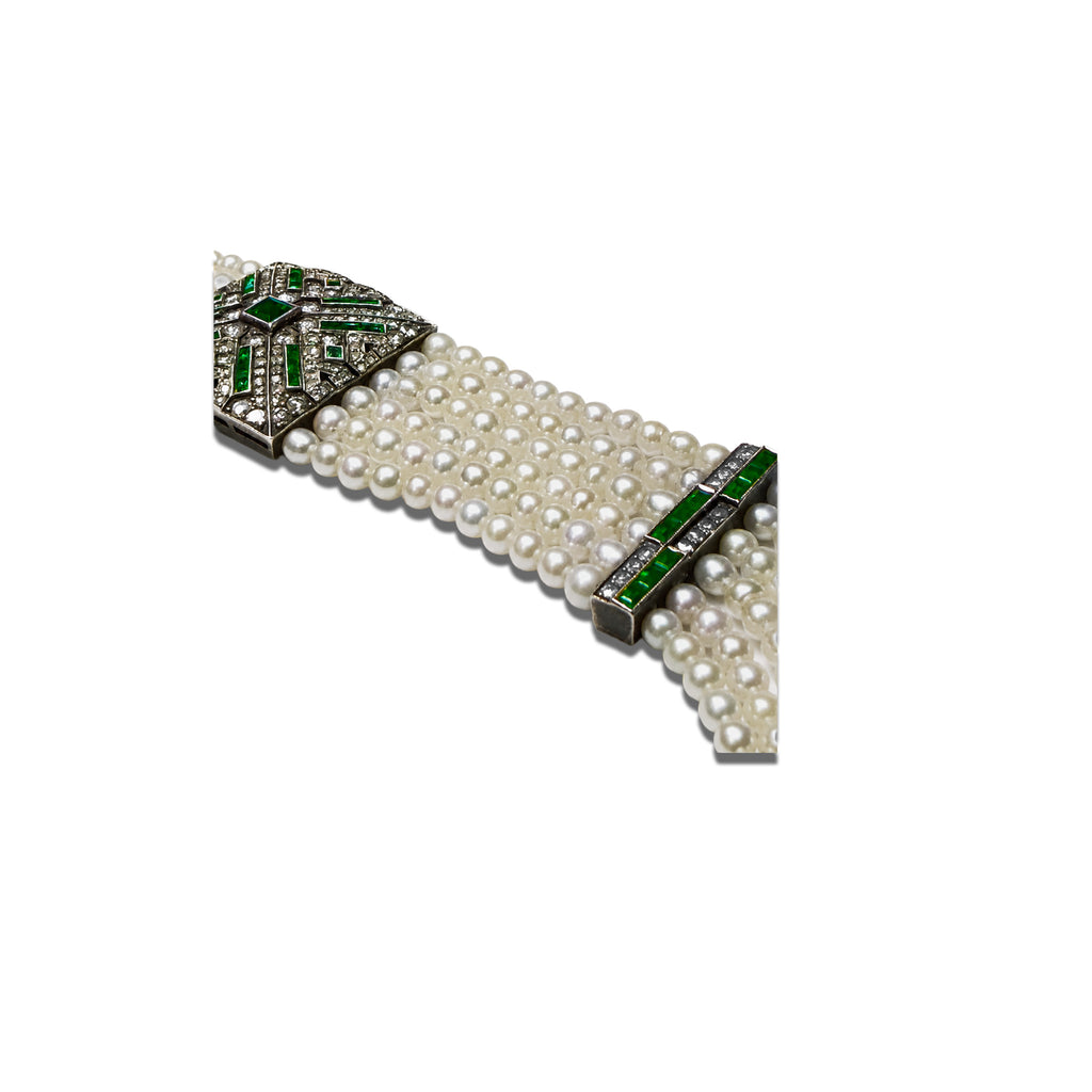 Pre- Owned Art- Deco Pearl Diamond Emerald Bracelet