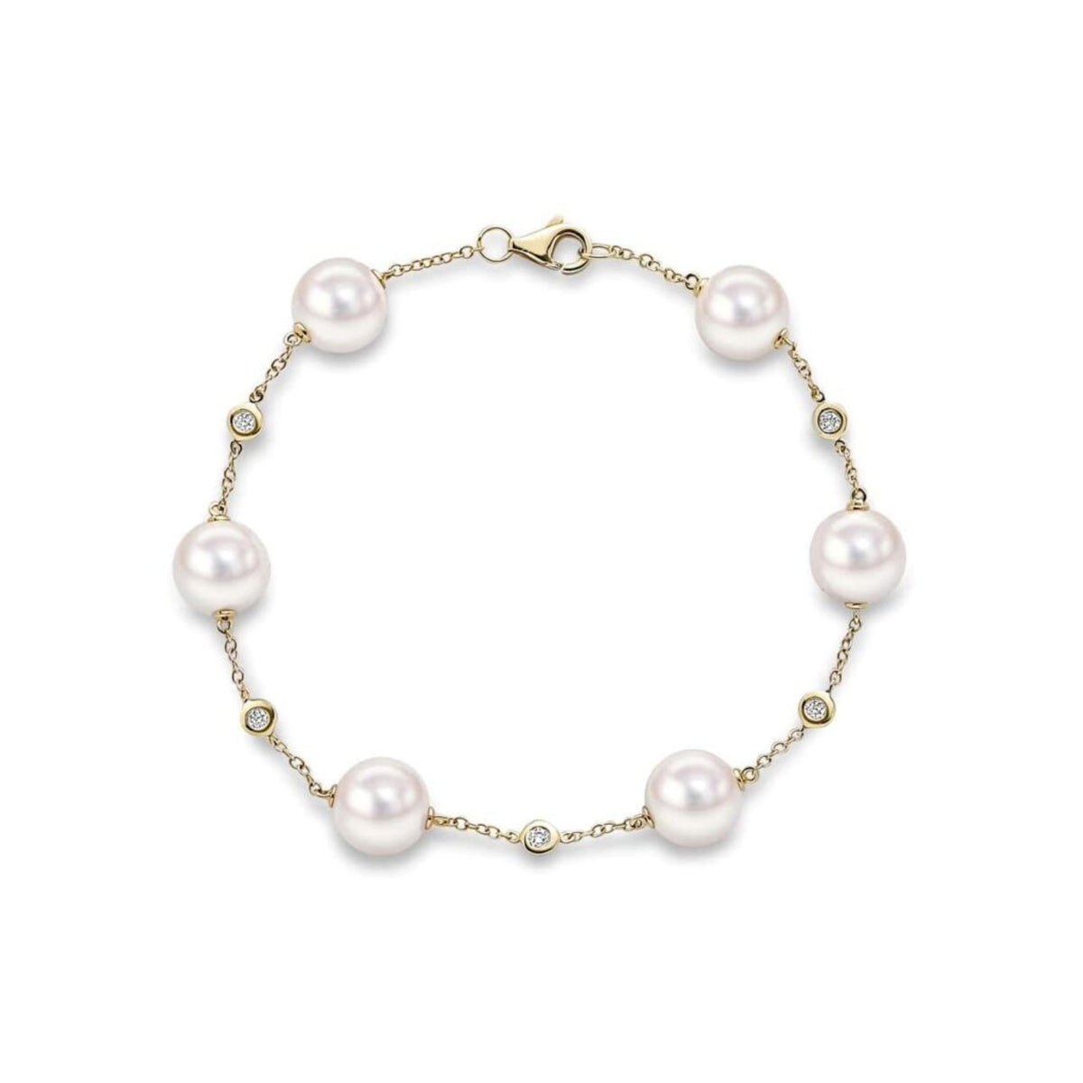 18ct Yellow Gold Akoya Pearl and Diamond Bracelet