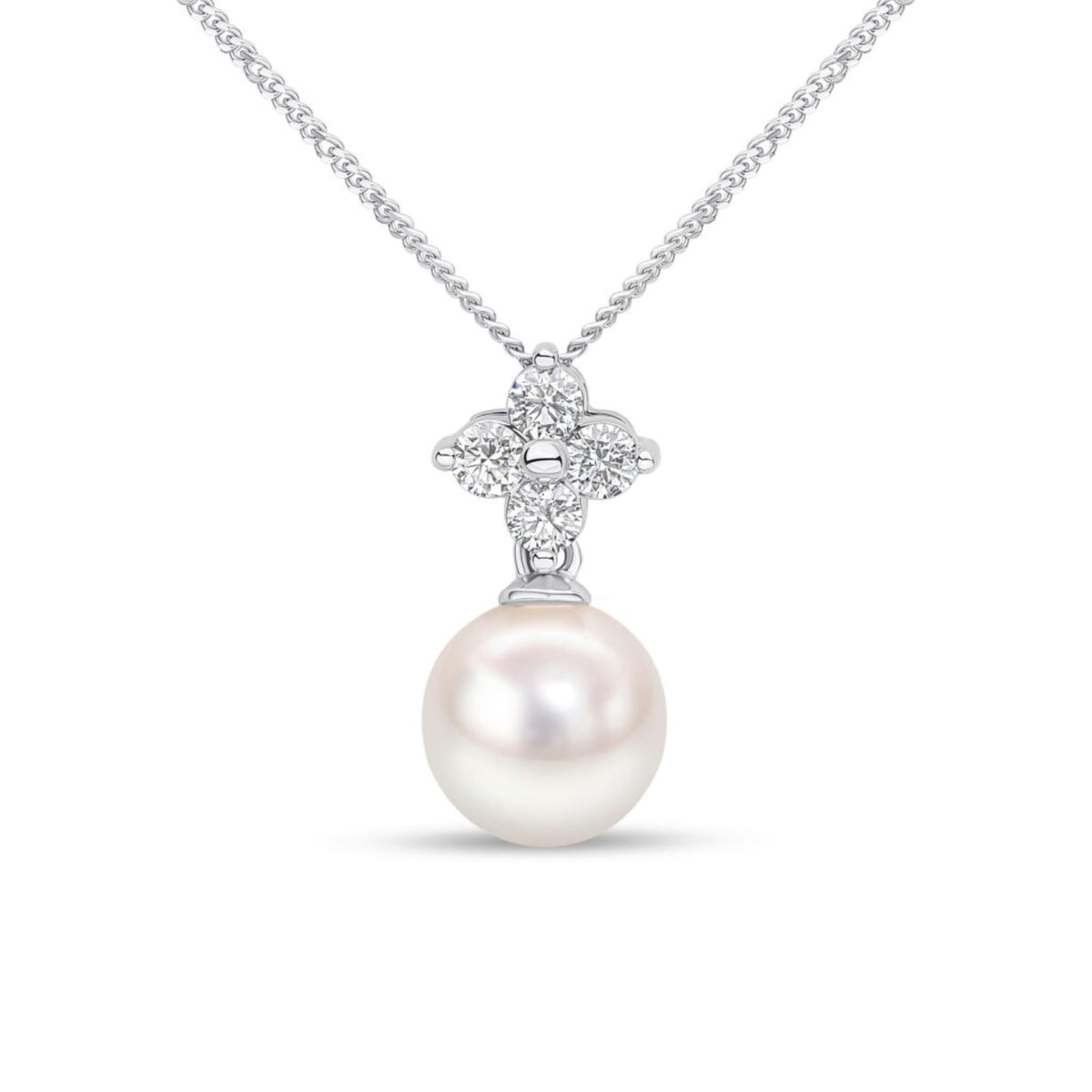 18ct White Gold Akoya Pearl and Diamond Pendant