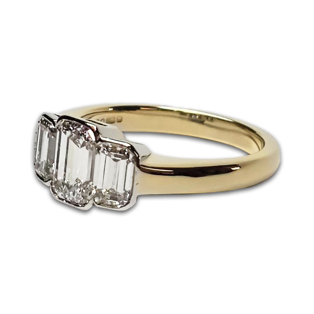 Pre- Owned 18ct Yellow  White Gold Emerald Cut Diamond Trilogy Engagement Ring