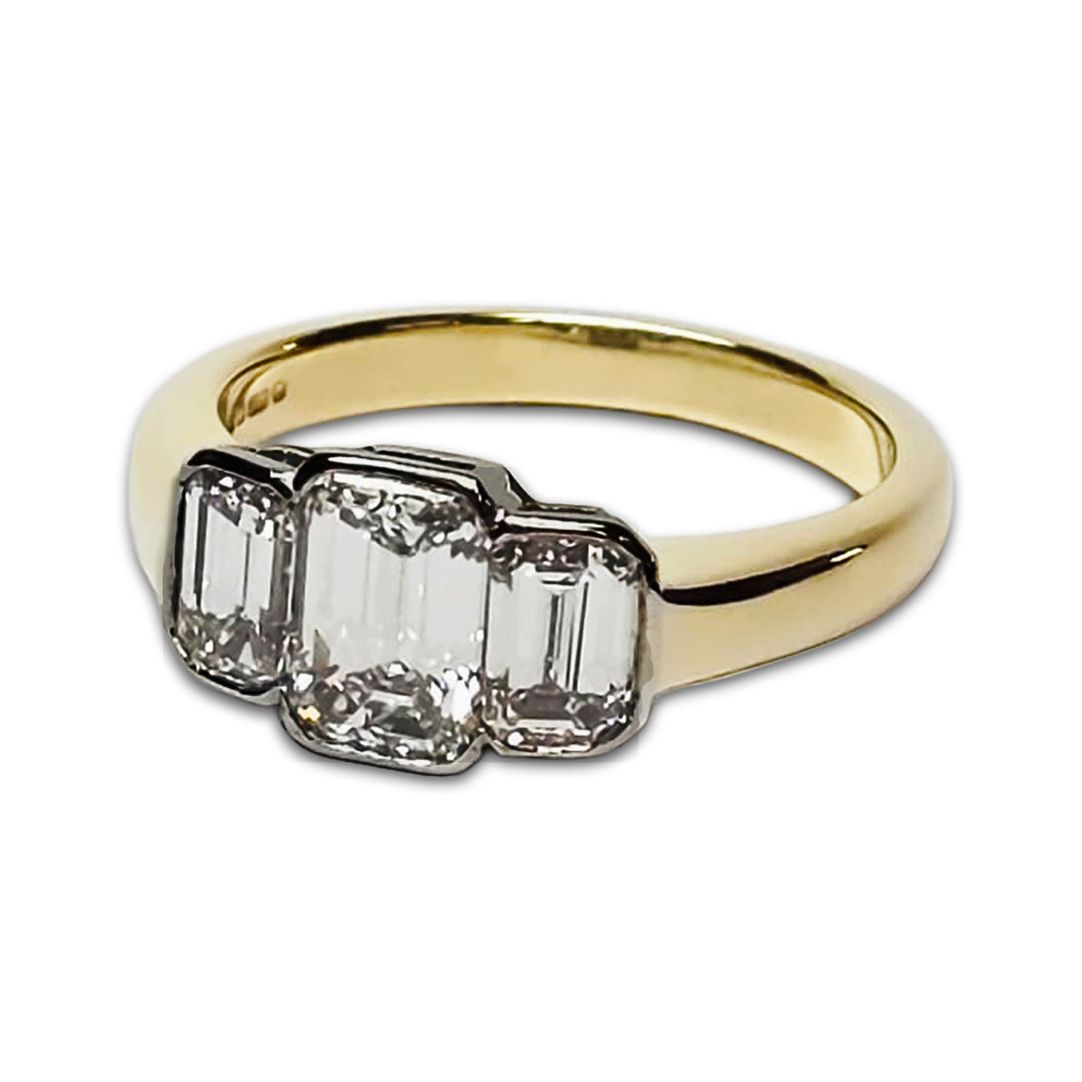 Pre- Owned 18ct Yellow  White Gold Emerald Cut Diamond Trilogy Engagement Ring